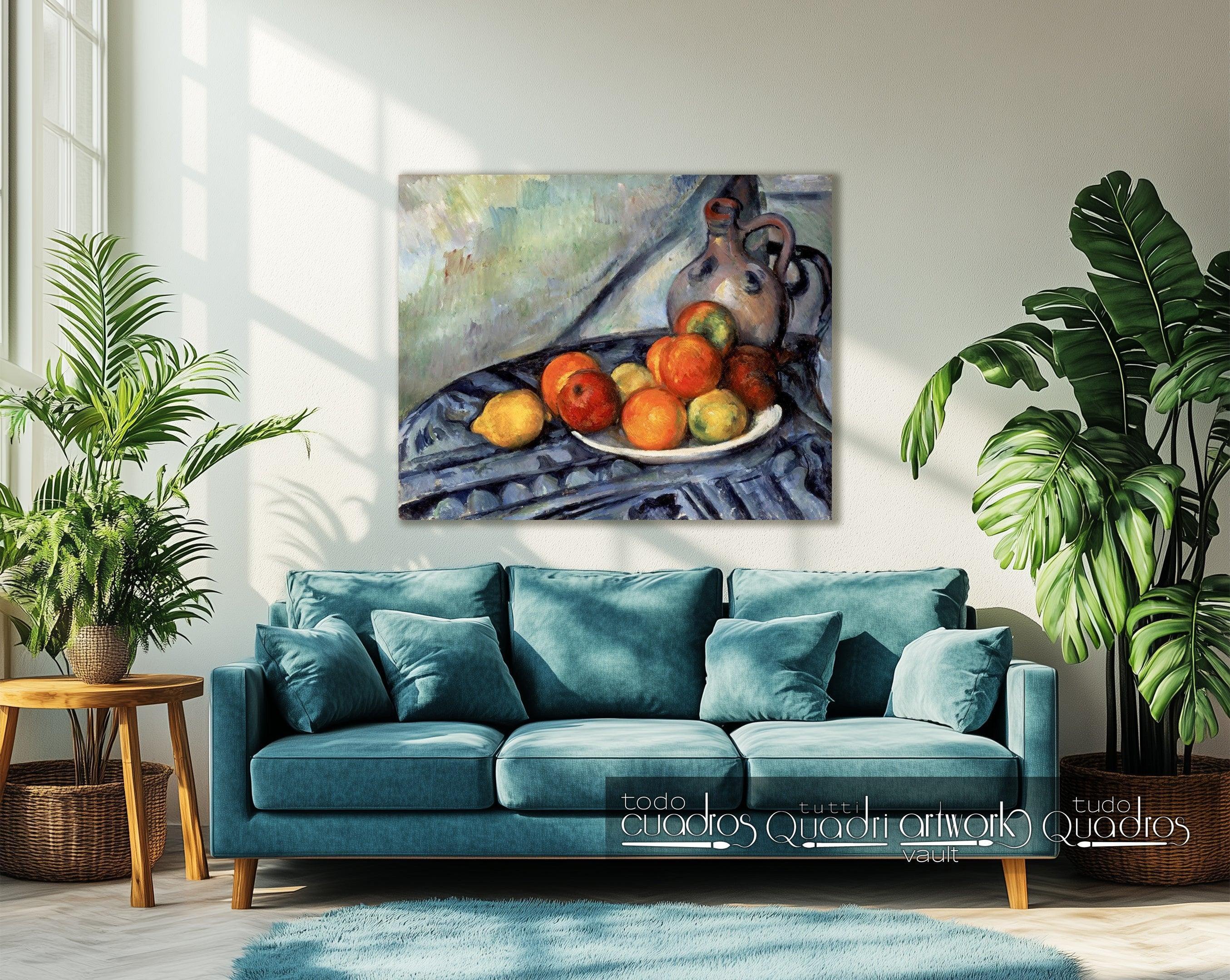 Fruta y jarra en una mesa, Cézanne