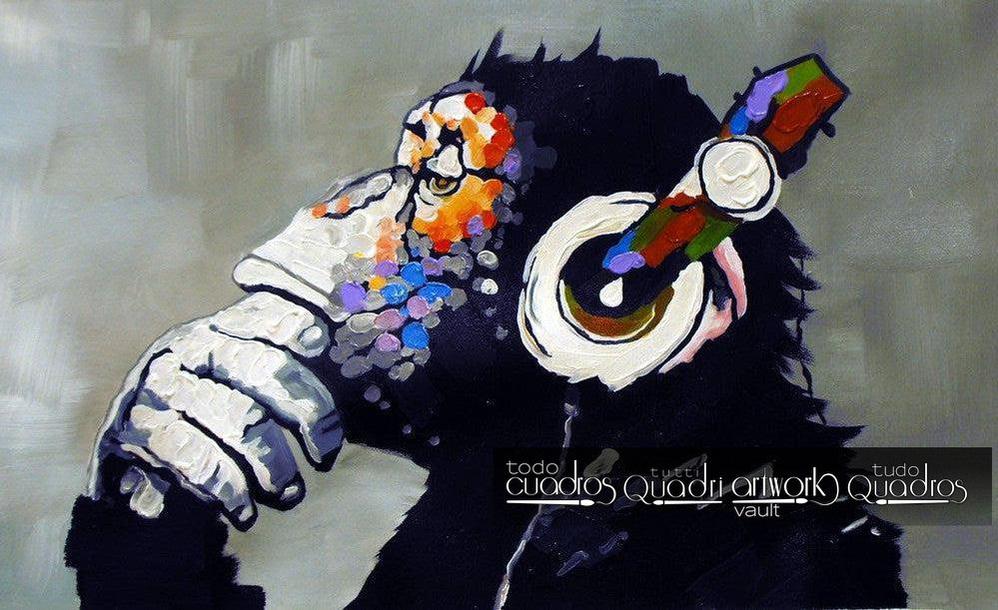 Chimpancé con música, óleo